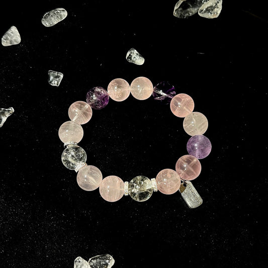 【Whirlpool of Memories】Lavender Quartz, Amethyst & Flash Clear Quartz with Sparkly Accessories Crystal Bracelet (Elastic)