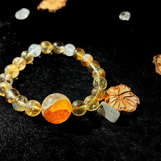 【Dream Fragments】 Red Hematite Quartz crystal,Citrine pyramid crystal& Flash Clear Quartz(Elastic)