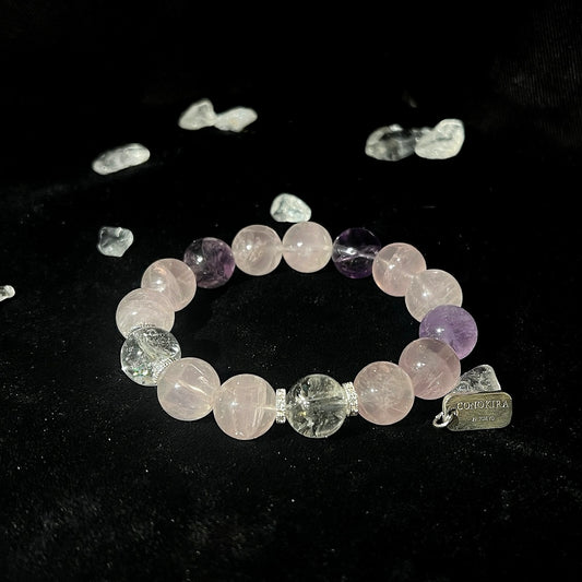 【Whirlpool of Memories】Lavender Quartz, Amethyst & Flash Clear Quartz with Sparkly Accessories Crystal Bracelet  (Elastic)